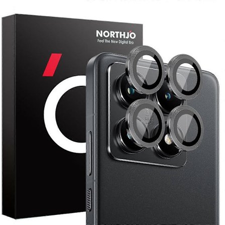 NORTHJO 1 setti Yhteensopiva Xiaomi 14T Pro karkaistu lasi kameralinssi kalvo CD-kuviointi metallirengas linssinsuojus, monivärinen