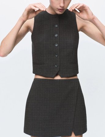 Mango Check Wrap Skirt - Grey - 40