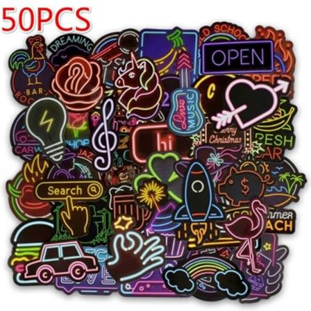 50 st neonljus stil e klistermärken för resväska laptop guitar co Color 50Pcs Color 50Pcs