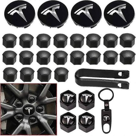 Aero hjulkapselsæt, hjulmøtrikdæksler Model 3 hjulkapselsæt med Tesla logo nav centerdæksel møtrikdæksler til Tesla Model 3 Model Y (sort)