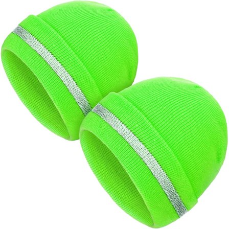 2 stk. reflekterende strikhuer til voksne, varme vinterhuer, hovedbeklædning til arbejde og løb Fluorescerende Gr