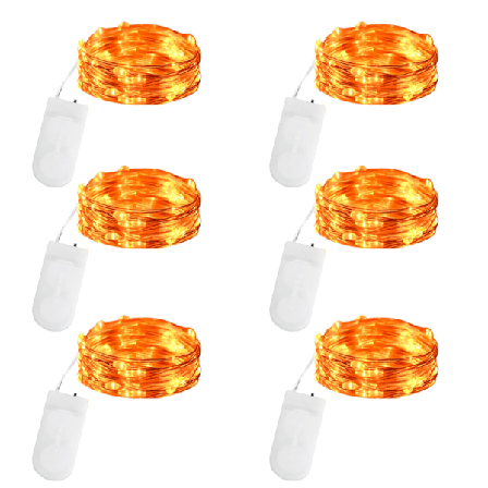 Orange Fairy Lights, 2M 20 LED 6-pack Mini Halloween String Lights, IP65 Vattentäta Silvertrådslampor för Halloween-temafest, Utomhus/I orange color