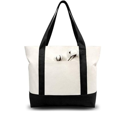 Toteväska i bomullscanvas, återanvändbar toteväska med ytterficka, dragkedja upptill, kreativ design