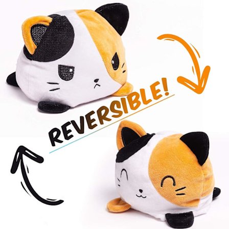 Vendbar bamse med dobbeltsidig plysj leketøy søt bamse (katt)