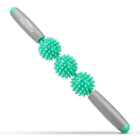 Igelkottsboll Massagerulle med Handtag, 40 cm, 3 Bollar för Ben Nacke Rygg Axel (Ljusgrön)