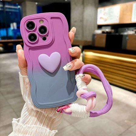 Puhelinkotelo: Tyylikäs liukuvärjätty 3D-sydänkoristeltu puhelinkotelo iPhone 11/12/13/14/15/16 Pro Max Plus -puhelimille - Kokovartalosuojus 