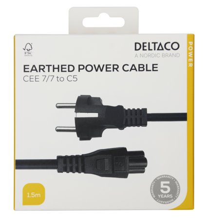 Deltaco Power cord CEE 7/7 - C5, 1,5m, black