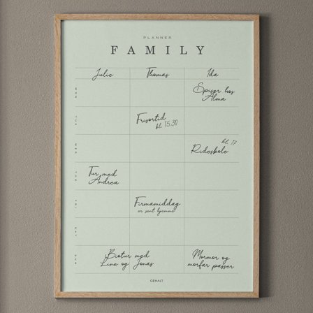 Plakat med Family Planner til 3 fra Gehalt — Ugeplan til familien