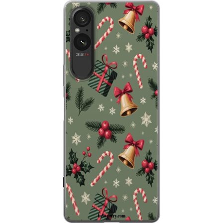 Yhteensopiva Puhelinkuori Sony Sony Xperia 5 V Joulumotiivi, jossa on karkkipuikkoja, kelloja, lahjoja ja lumikiteitä juhlallinen kuviointi suunnitel