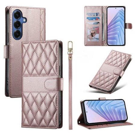 Samsung Galaxy S26 Plus Plånboksfodral Rhombus Sömmar Konstläder - Roséguld