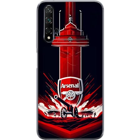 Yhteensopiva Puhelinkuori Huawei nova 5T Arsenal-embleemi, jossa tykki ja stadionmotiivi voimakkaassa punaisessa ja valkoisessa urheilusuunnittelussa