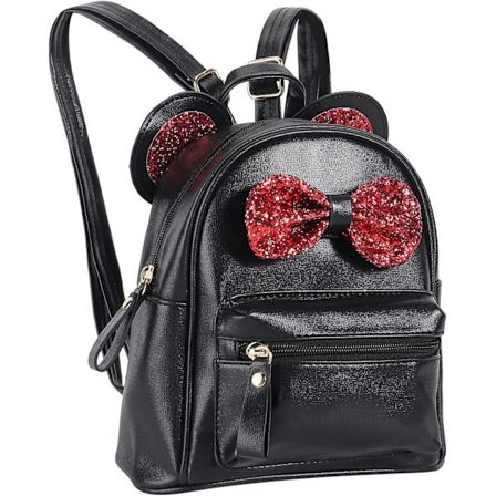 Mini Ryggsäck i Läder för Flickor med Sekvensbåge, Musöron, Söt Ryggsäck, Liten Ryggsäck, Presenter till Tonårsflickor, Överraskning till Jul, 