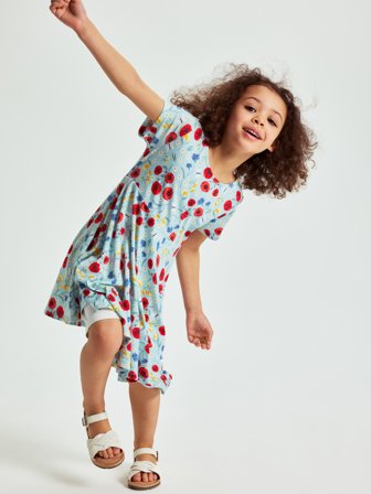 Polarn O. Pyret - Short-sleeved floral twirl dress - 98 - Childrenswear - green