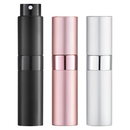Mini sprayflasker, tomme (3-pak), genopfyldelige (sølv, pink, sort)