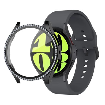 Kompatibel med Samsung Galaxy Watch 6 40mm 44mm Tilbehør Bling PC-kofanger+skærmbeskytter Galaxy Watch 6 Cover Case sort Galaxy Watch 6 44mm