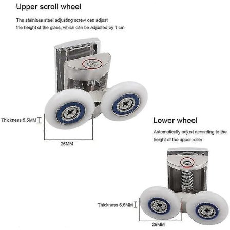 4 Pakning Dusjdør Ruller 2 Øvre & Nedre Trinse 26mm Sink Legering Dusjdør Erstatningssett (2 Topp + 2 Knotter)-XinHan