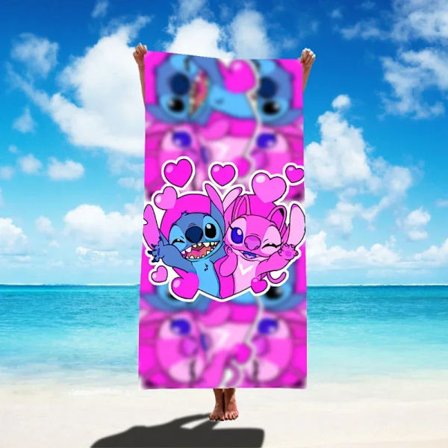 Disney Lilo & Stitch Badhandduk Tecknad Mjuk Absorberande Snabbtorkande Strandhanddukar Kawaii Anime Angel Stitch 3D Print Badhanddukar