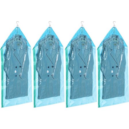 Hengende vakuum oppbevaringspose, sett med 4 (135x70cm), vakuumforseglingstrekk for dresser, kåper, jakker, blå vakuumforseglingstrekk