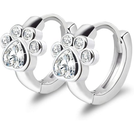 Små örhängen med kubisk zirkonia - CZ katt hund tassavtryck örhängen