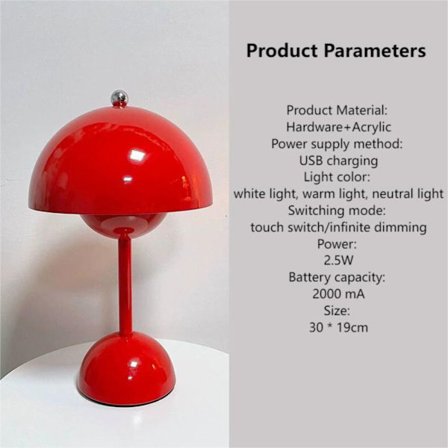 Mushroom Lamp Night Light PUNAINEN