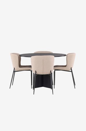 Venture Home - Spisegruppe Bootcut med 4 spisebordsstole Modesto - Sort - Spisegrupper - Fra Homeroom
