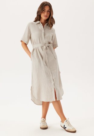 GANT - Reg Linen Ss Shirt Dress - Dry Sand