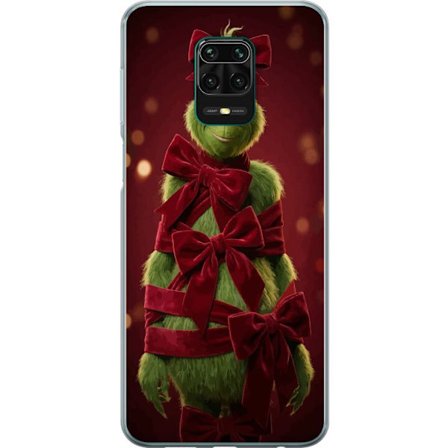 Yhteensopiva Puhelinkuori Xiaomi Xiaomi Redmi Note 9 Pro Grinchi-hahmo koristeltu punaisilla samettinauhoilla juhlavassa studiossa, leikkisällä ja h