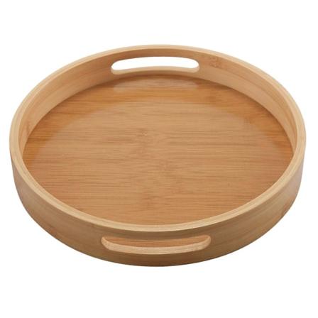 Pyöreä tarjoilualusta bambusta, puinen tarjotin illallisalustoille, teepöydälle, aamiaiselle, ruoka-astialle, kahvalla, säilytykseen Wood Color