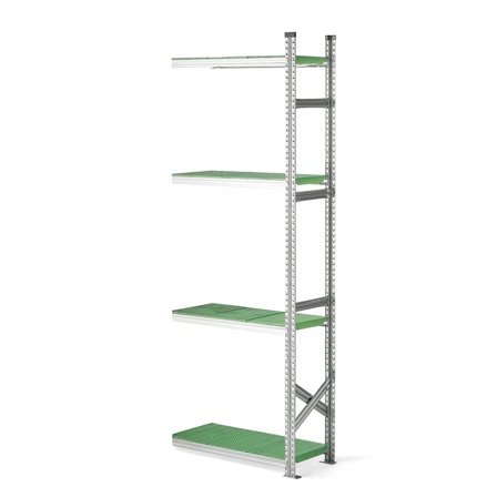 Reol påbyggseksjon med grønne plasthyller, 2500x900x400 mm