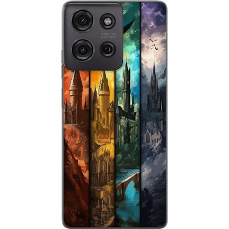 Kompatibel Mobilcover til Motorola Motorola Moto G75 Fire magiske slotte i forskellige elementfarver, episk fantasykunst med ild vand luft og mørke i