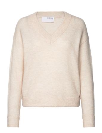 Slfmaline Ls Knit V-Neck Noos Beige Selected Femme