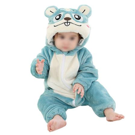 Baby Söt Långärmad Hooded Jumpsuit Animal Print Fleece Romper