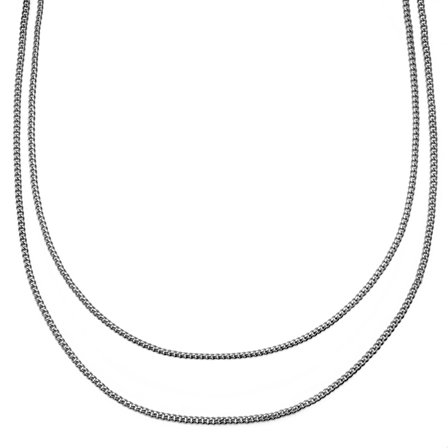 Collar de cadena doble plateado a capas Rico para hombres - Collares acero