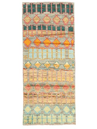 Berber Colourful 85X197 Hallmatta Brun/Mörkgrön Ull, Afghanistan