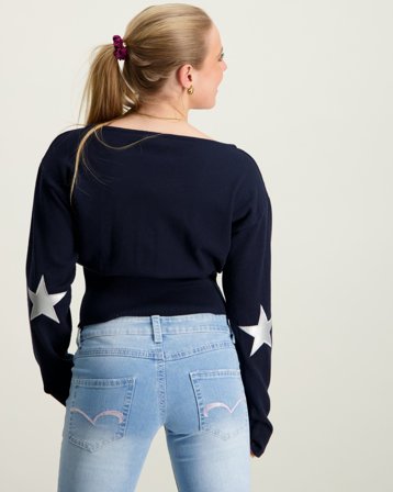 RYVLS Boatneck Knit Star Sweater Blå Tröjor Tjej - Kids Brand Store