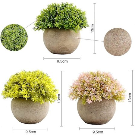 3 stk Kunstige Dekorative Planter Pot Faux Innendørs Utendørs Dekor