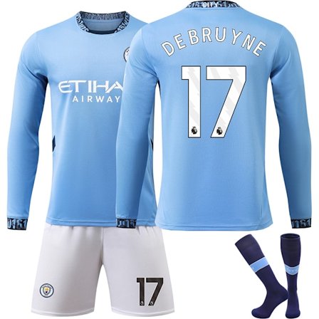 Manchester City Hemma Barn Långärmad Fotbollströja Kit 2024-2025 Nr 17 De Bruyne