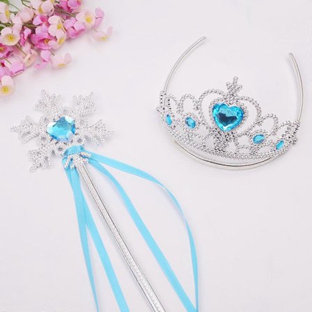 Prinsesse Elsas Krone Tiara og Tryllestav Sett Sølv Hjerte Smykke Kle Opp Kostymetilbehør for Småjenter Cosplay blå