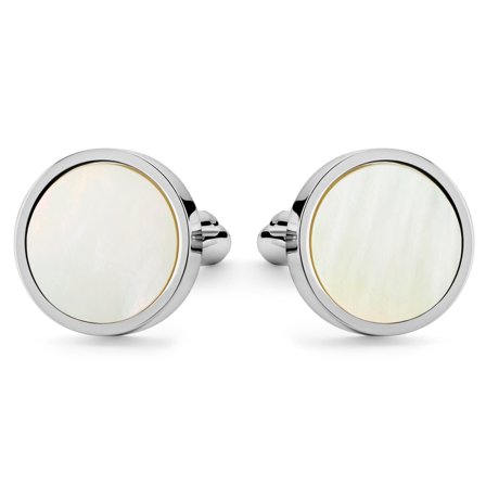 Meraklis | Runde Sølvfarvede Perlemor Manchetknapper til mænd