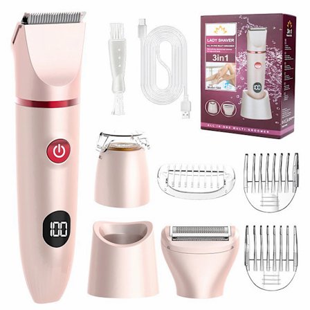 Unisex 3-i-1 Elektrisk Kropps- og Ansiktstrimmer: Vanntett IPX6, Våt/Tørr, Smertefri Hårfjerning for Sensitive Områder, Bikini, Ben, USB R