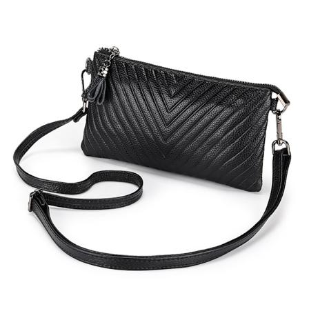 Clutch-pung i ægte læder til kvinder, kompakt crossbody-taske Sort