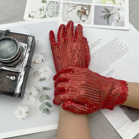 Pailletter Handsker Rekvisitter Handsker RØD