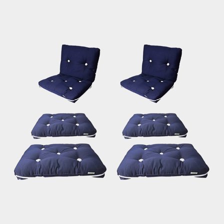 Coussins de chaise avec kapok 1852-Marine, 45 x 37 x 8 cm / 45 x 74 x 8 cm, bleu marine, simple, paquet de 4 simples + 2 doubles