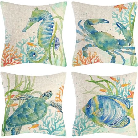 Kuddöverdrag med Havstema Mjukt 18x18 Tum Havsliv Kuddfodral (Utan Inlägg) Dekorativ Kvadratisk Soffa Kudde