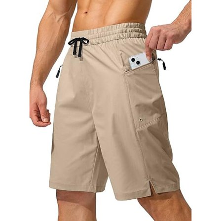 Hurtigtørkende badeshorts for menn med glidelåslomme, badeshorts for menn - Uten nettingfôr - XL - Khaki