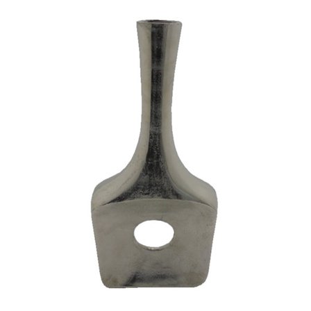 Hopeanvärinen alumiinimaljakko, 25x7x58 cm, teksturoitu pinta