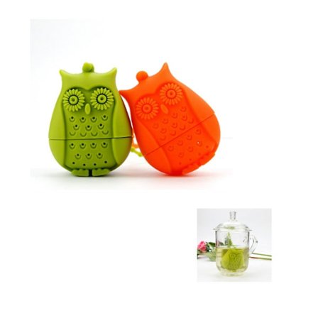 Set med (orange+grön) 2 Silikon Uggla Te-tillverkare, Kreativt Te-sil