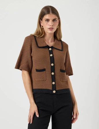 YAS Yaskloma Ss Knit Cardigan S. - Brown - S