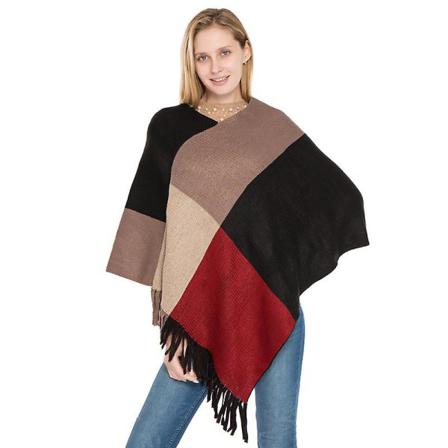 Stor Fyrkantig Färgblockstickad Thermal Black Red