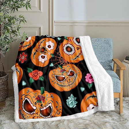 Halloween tæppe orange græskar tæppe sort Sherpa fleece tæppe tegneserie tæppe til soveværelse sofa sofa (halloween) ,halloween